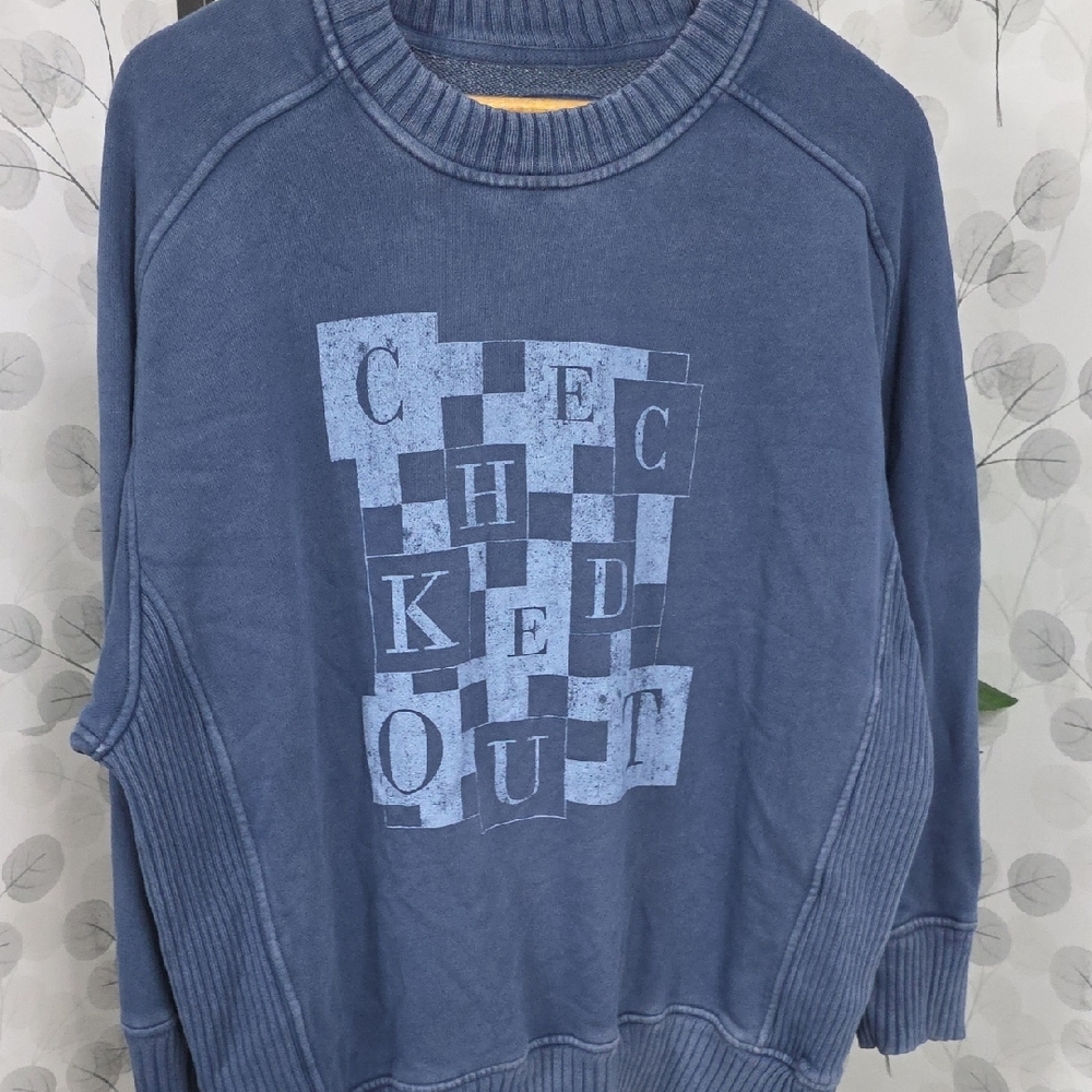 Aerie "Checked Out" Acid Wash Blue Graphic Sweatshirt - Small Oversized - Picture 5 of 7